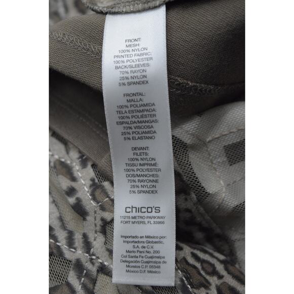 Chico's Khaki & Leopard Print Mesh Duster Open Front Jacket Sz S Career Dressy - Picture 9 of 12